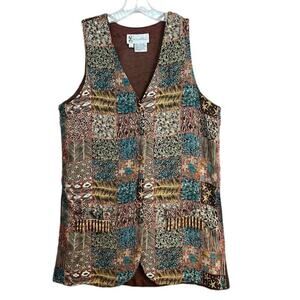 Vintage 100% Silk Diane Gilman‎ Patchwork Vest Size Small (S)